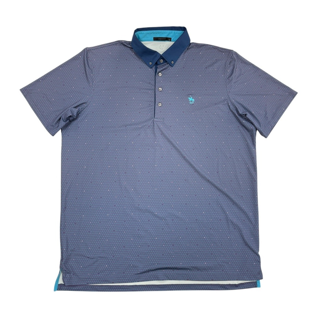 Greyson Clothiers Mens XL Navy Teal Micro Dot Star Print Performance Golf Polo